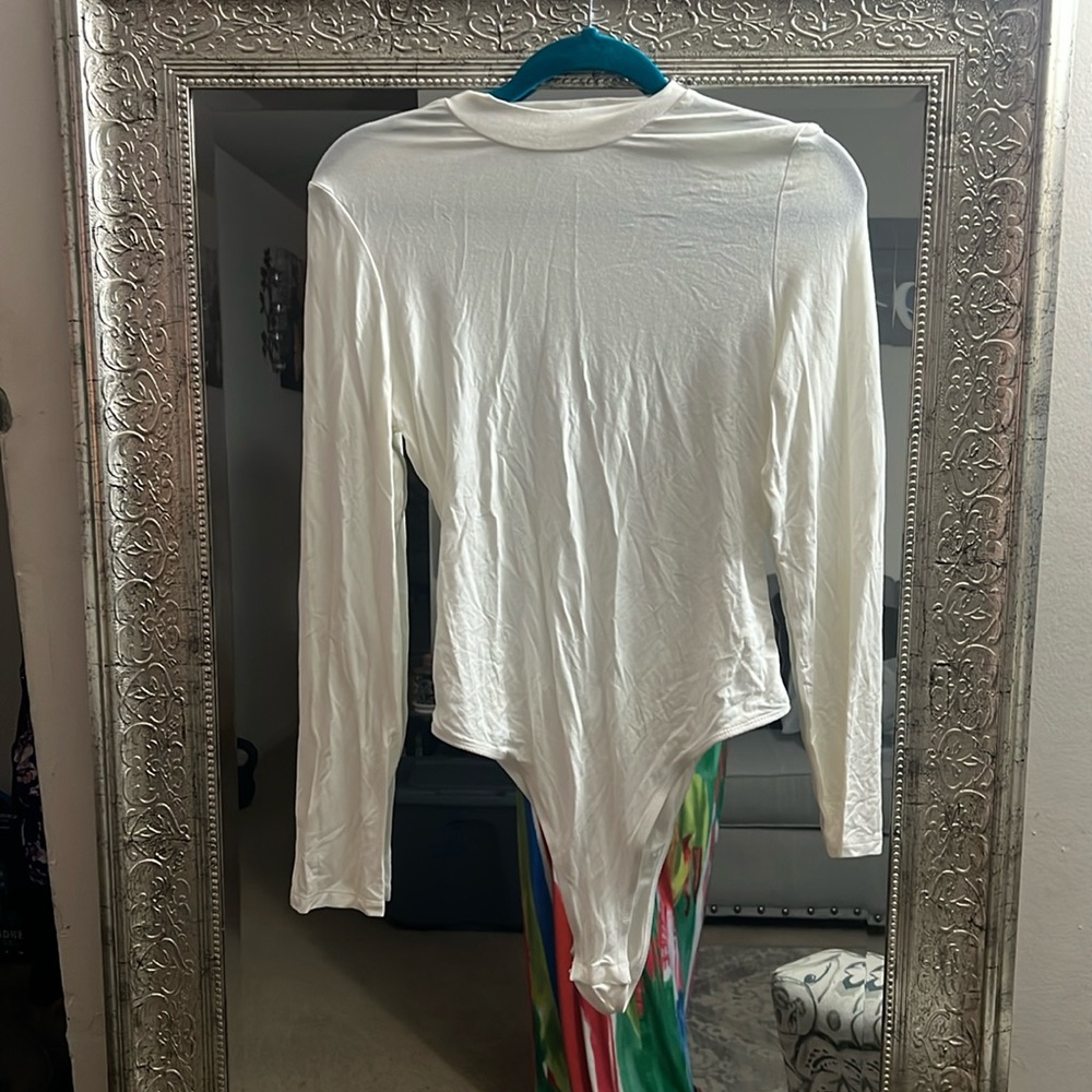 White long sleeve open back bodysuit